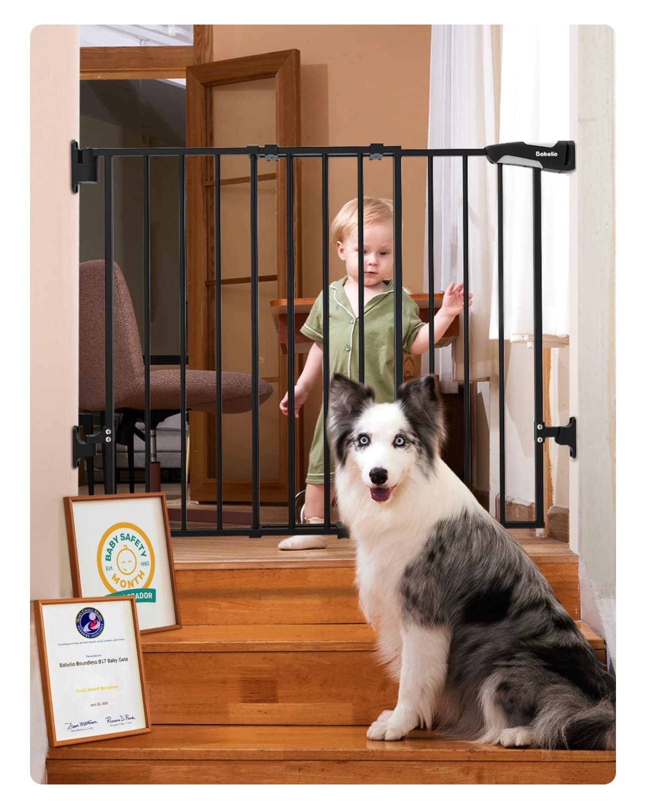 Babelio Baby Gate No Threshold Bar 43 Inch Walk-Thru - Thumbnail 9