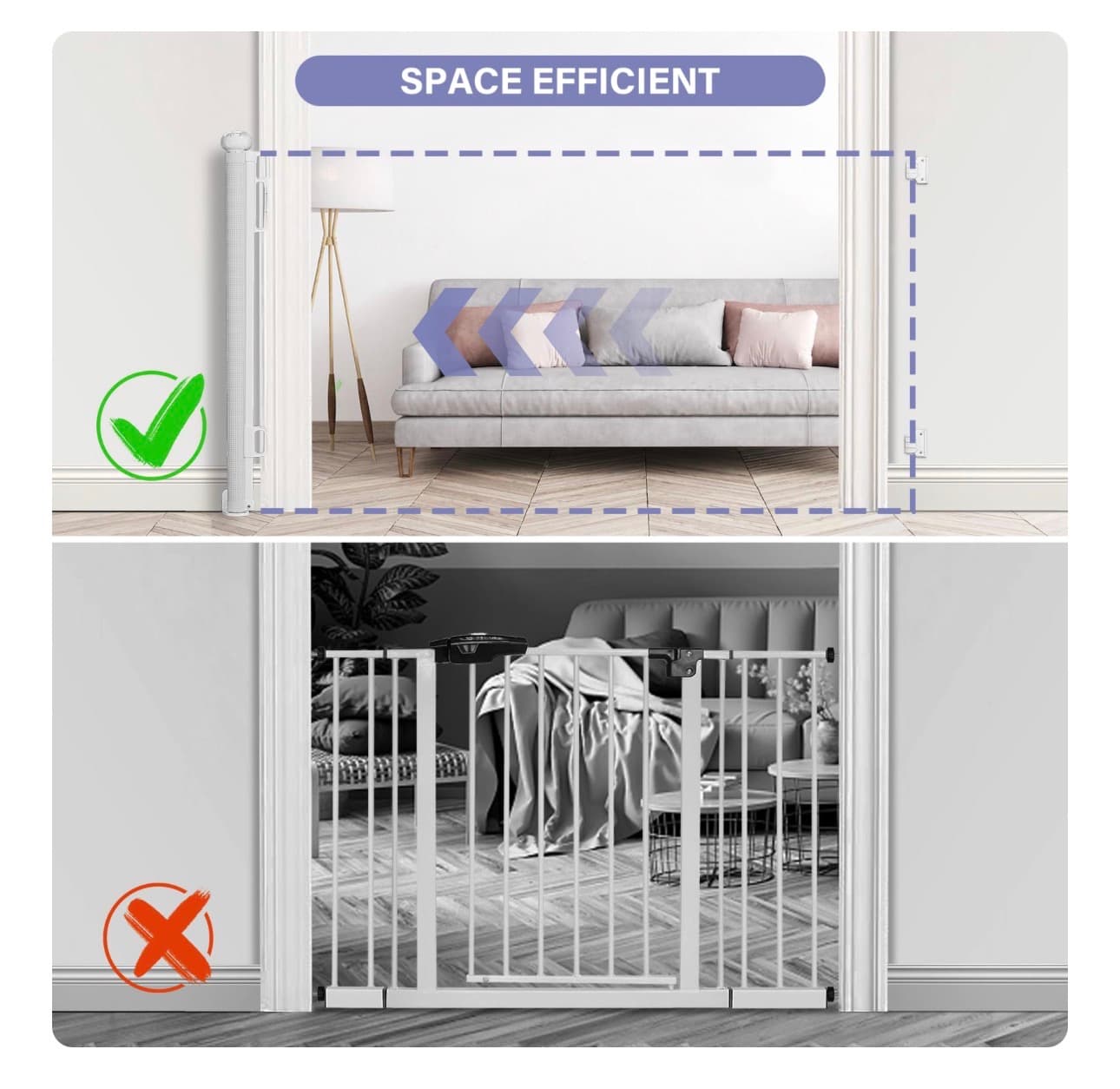 Retractable Safety Gate 34" x 54" Adjustable Baby Pet Barrier - Thumbnail 4