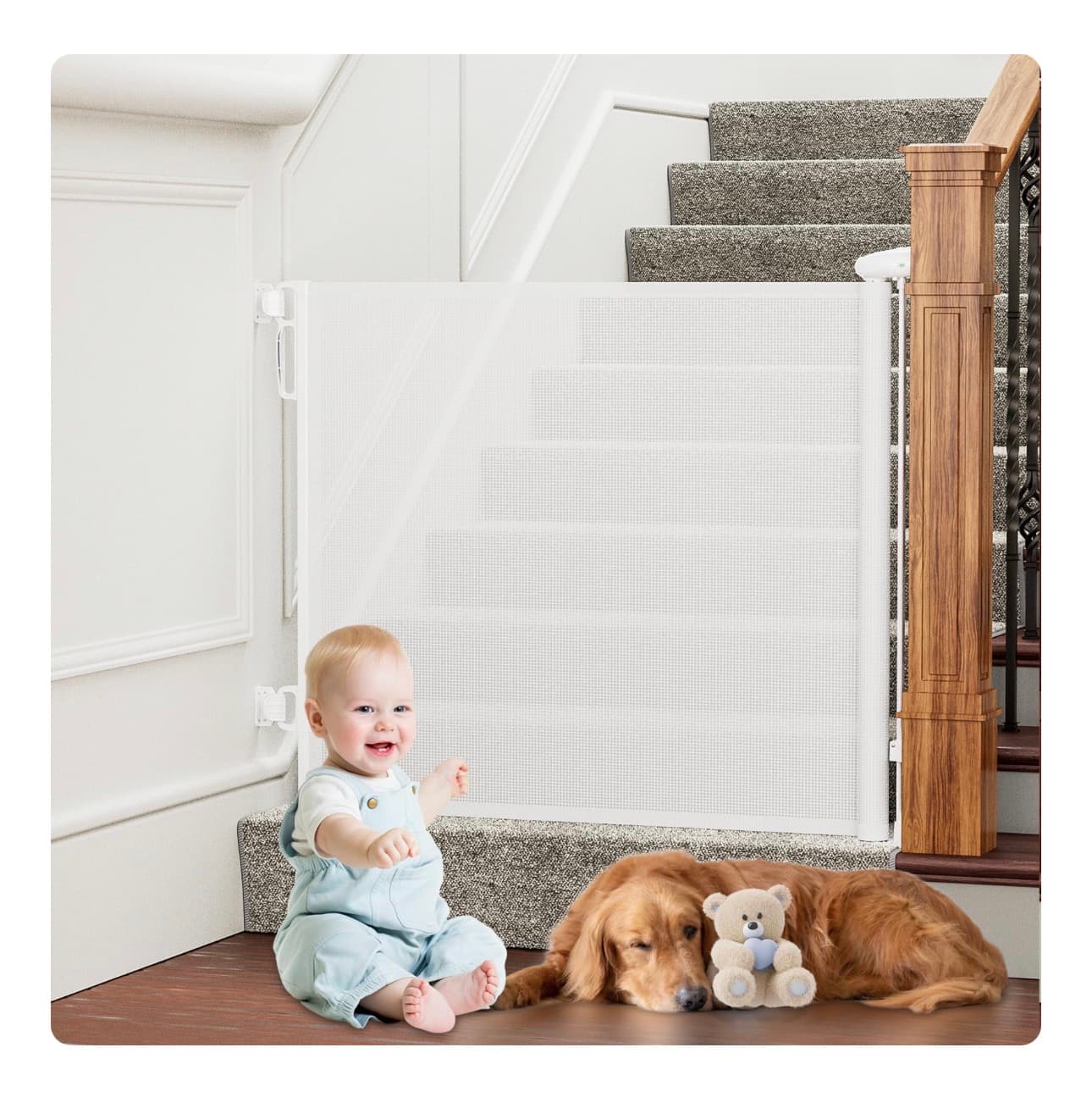 Retractable Safety Gate 34" x 54" Adjustable Baby Pet Barrier - Image 1