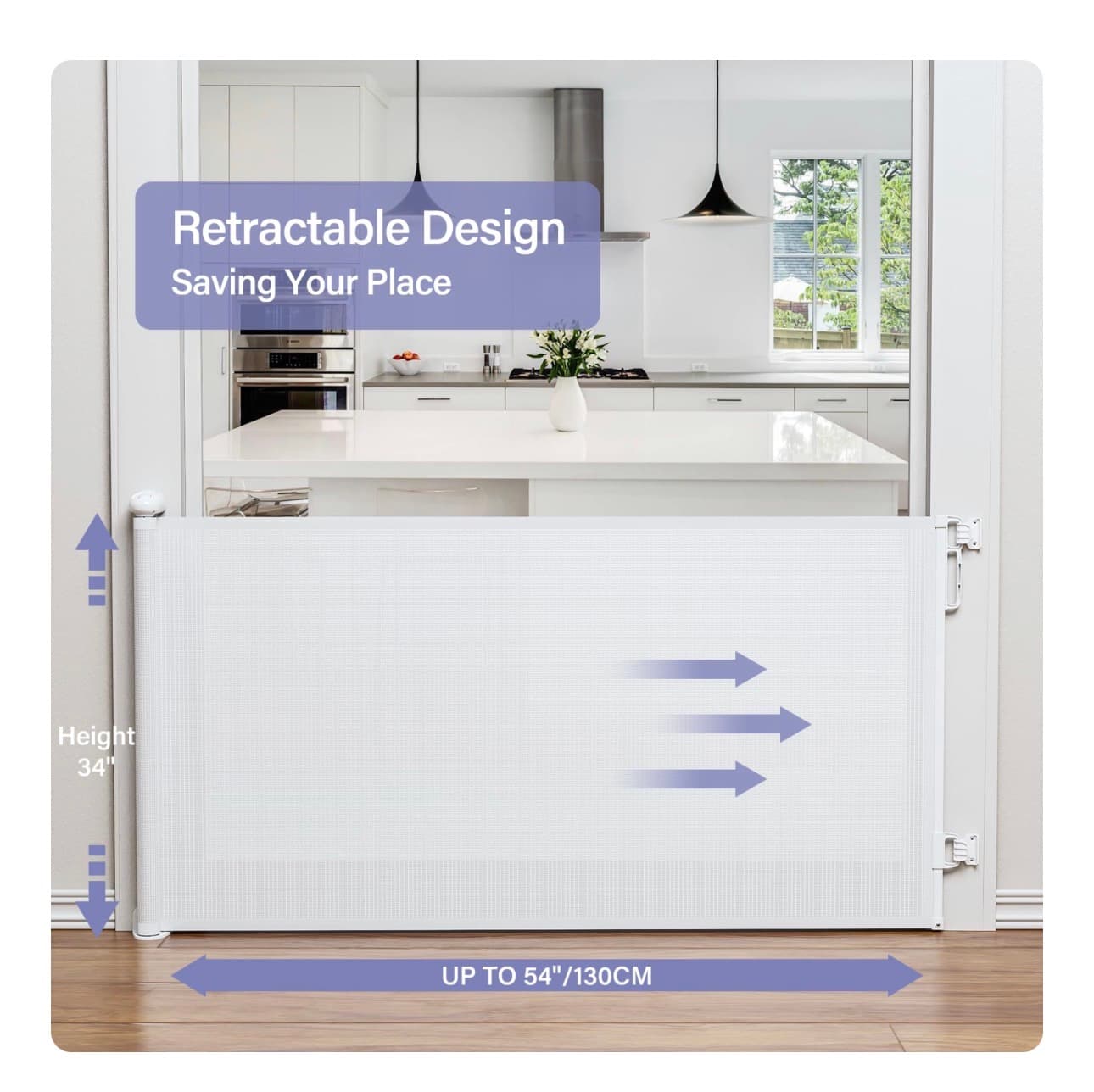 Retractable Safety Gate 34" x 54" Adjustable Baby Pet Barrier - Thumbnail 3