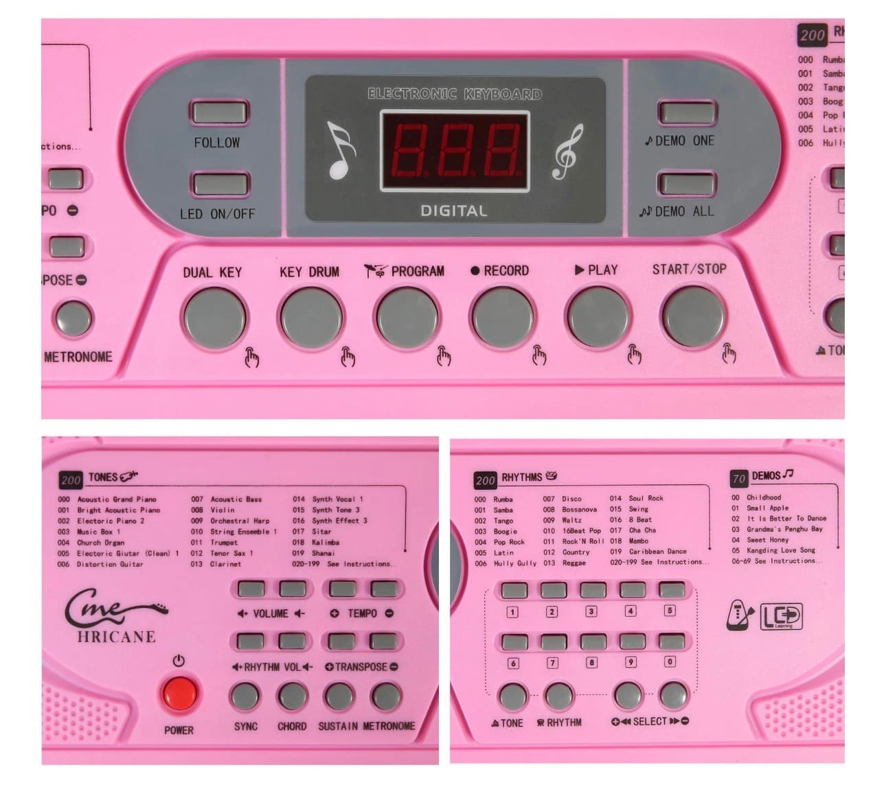 Hricane 61-Key Pink Electronic Keyboard with Microphone - Thumbnail 4