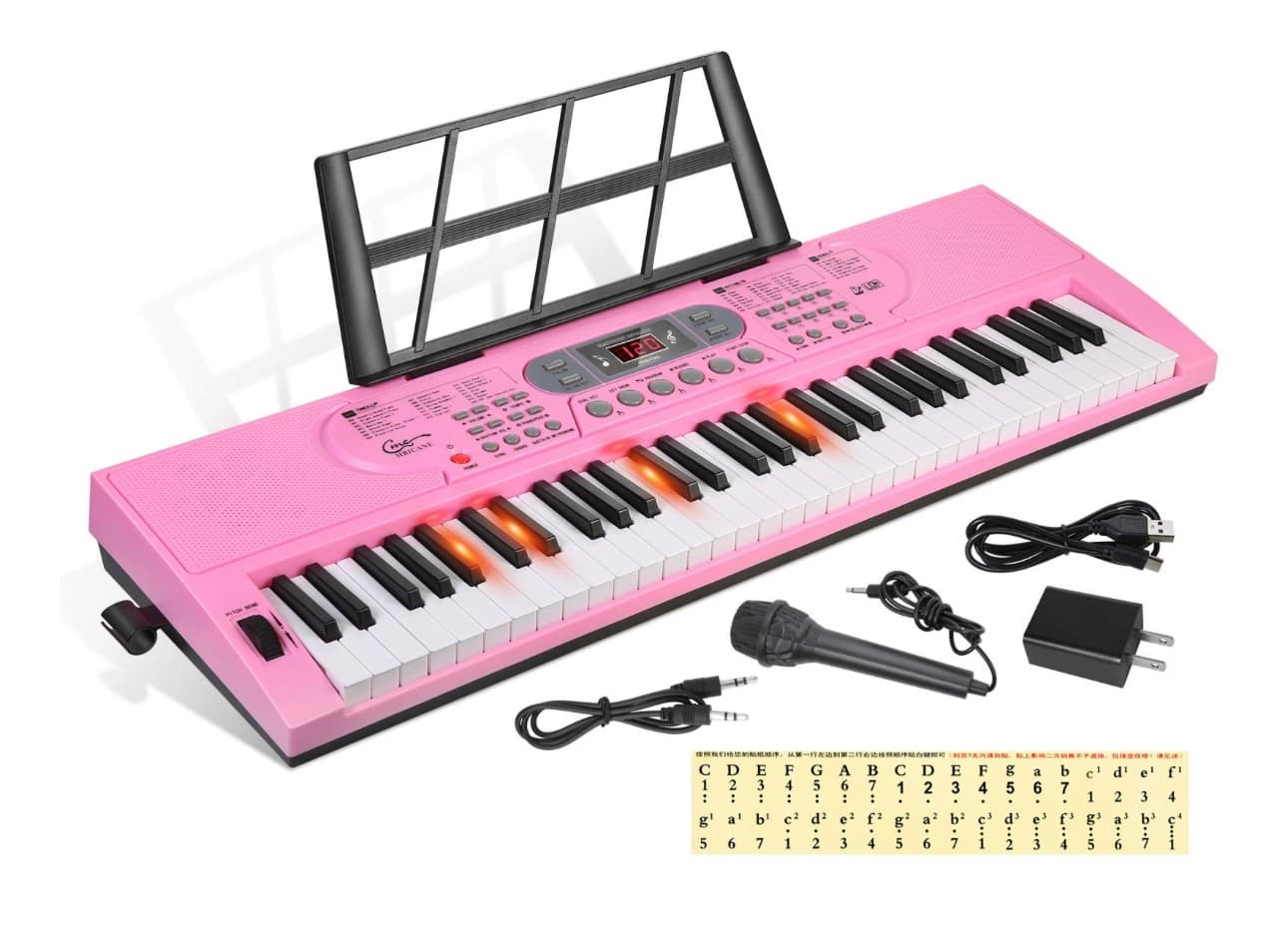 Hricane 61-Key Pink Electronic Keyboard with Microphone - Image 1