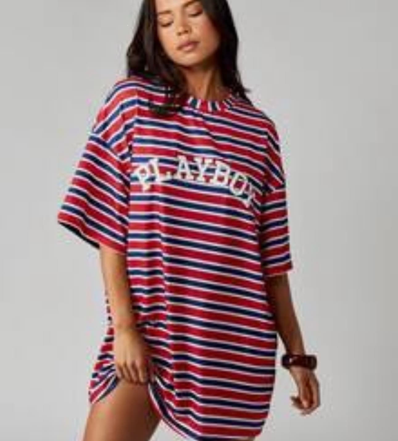 Playboy Striped Oversized T-Shirt Dress