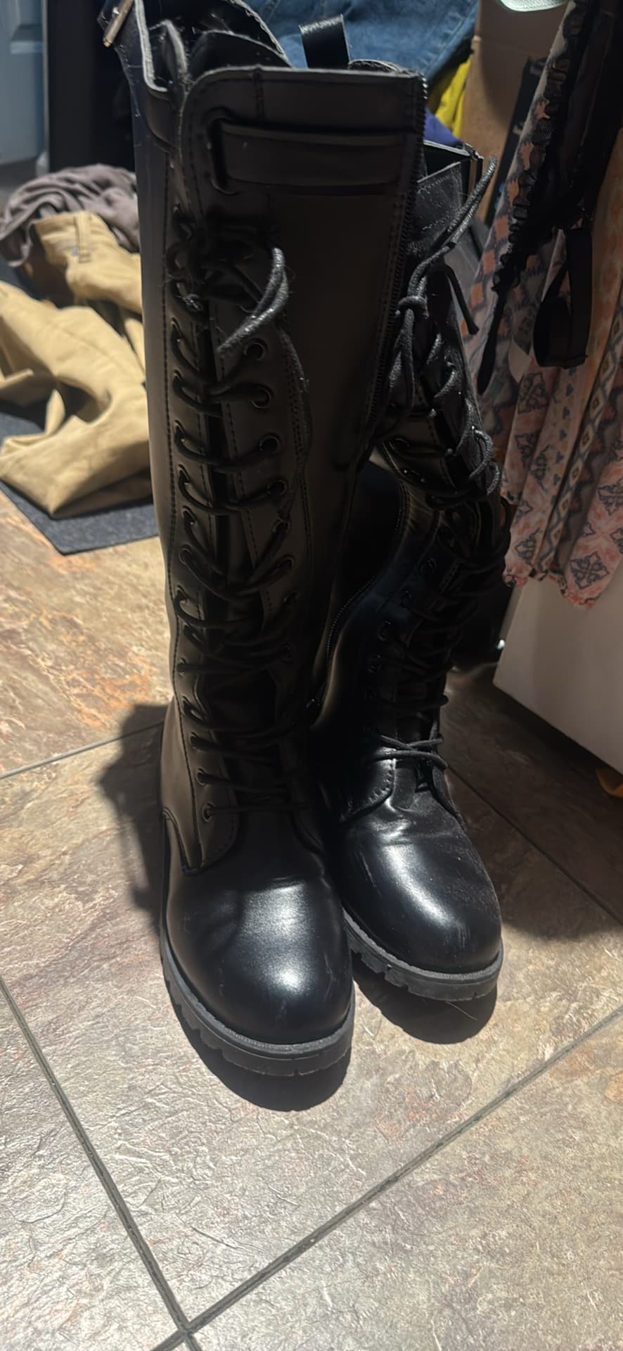 Black Knee-High Lace-Up Combat Boots