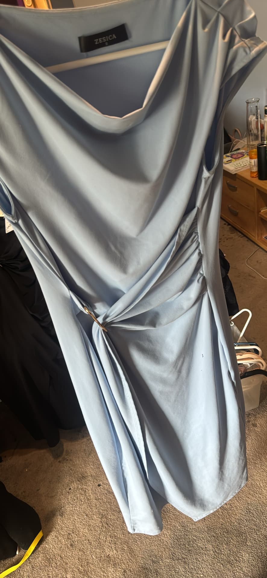 Zesica Blue Draped Dress with Gold Accent Size S - Thumbnail 2
