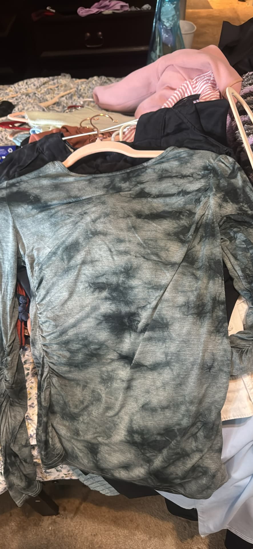 Tie-Dye Long Sleeve Top with Ruched Sides
