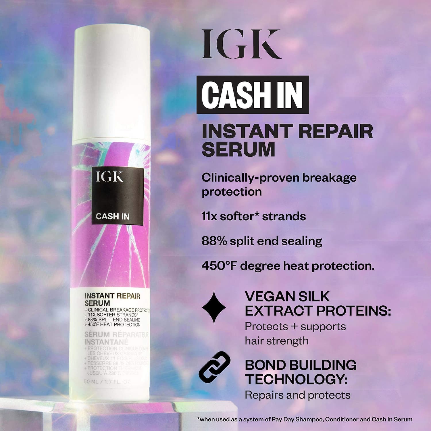IGK Cash in Instant Repair Multitasking Hair Serum 1.7 Oz / 50 Ml - Thumbnail 7