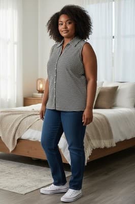 KnappStudio Women’s Black & White Striped Sleeveless Top (L) - Image 1