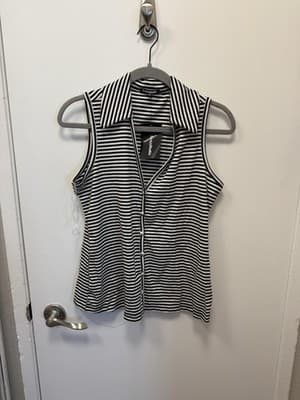 KnappStudio Women’s Black & White Striped Sleeveless Top (L) - Thumbnail 2