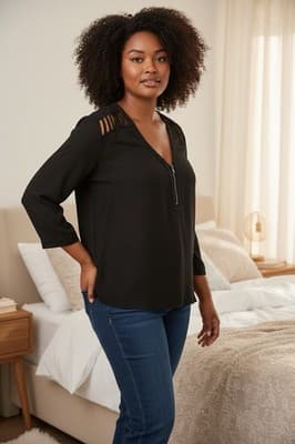 Bongo Women's Black Long Sleeve Cut Shoulder Top (L) - Image 1