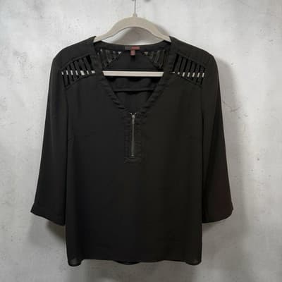 Bongo Women's Black Long Sleeve Cut Shoulder Top (L) - Thumbnail 2
