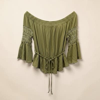 Hint Of Blush Women’s Green Off The Shoulder Top (XL) - Thumbnail 2
