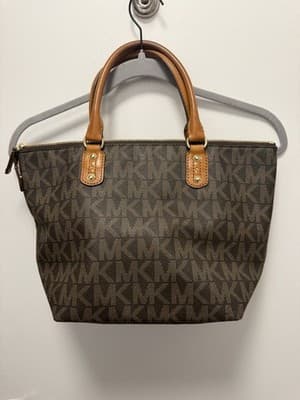 Michael Kors Tote Bag Two Tone Brown With Logo Print - Thumbnail 3