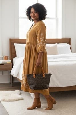 Michael Kors Tote Bag Two Tone Brown With Logo Print - Image 1