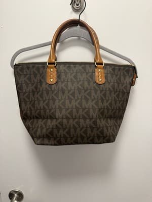 Michael Kors Tote Bag Two Tone Brown With Logo Print - Thumbnail 2