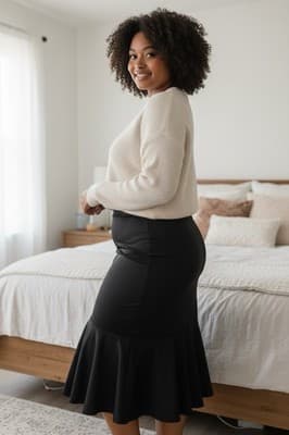 SHEIN Black Curve Pencil Skirt With Ruffle Flair 3XL - Image 1