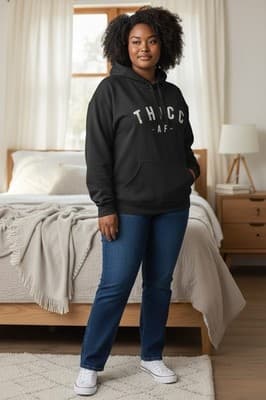 Thicc AF Black Hooded Sweatshirt 2XL - Image 1