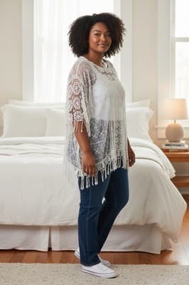 White Anna Rose Lace Top Size Large - Image 1