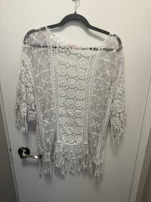 White Anna Rose Lace Top Size Large - Thumbnail 3
