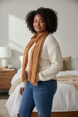 prAna LUCINDA SCARF Women's Accessory Wrap Orange Stripe - Image 1