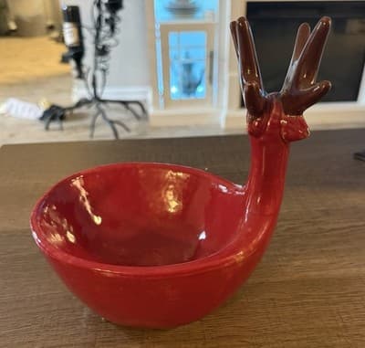 Red Ceramic Reindeer Candy Dish - Thumbnail 2