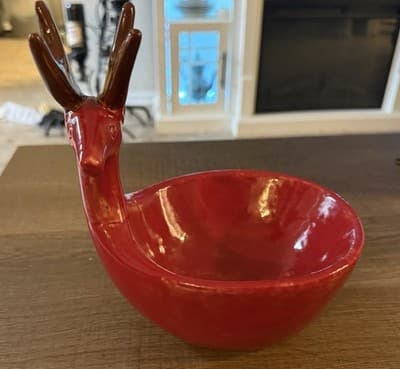 Red Ceramic Reindeer Candy Dish - Image 1