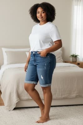 Shein Curve Women's Dark Distressed Jean Shorts, Size 4XL - Image 1