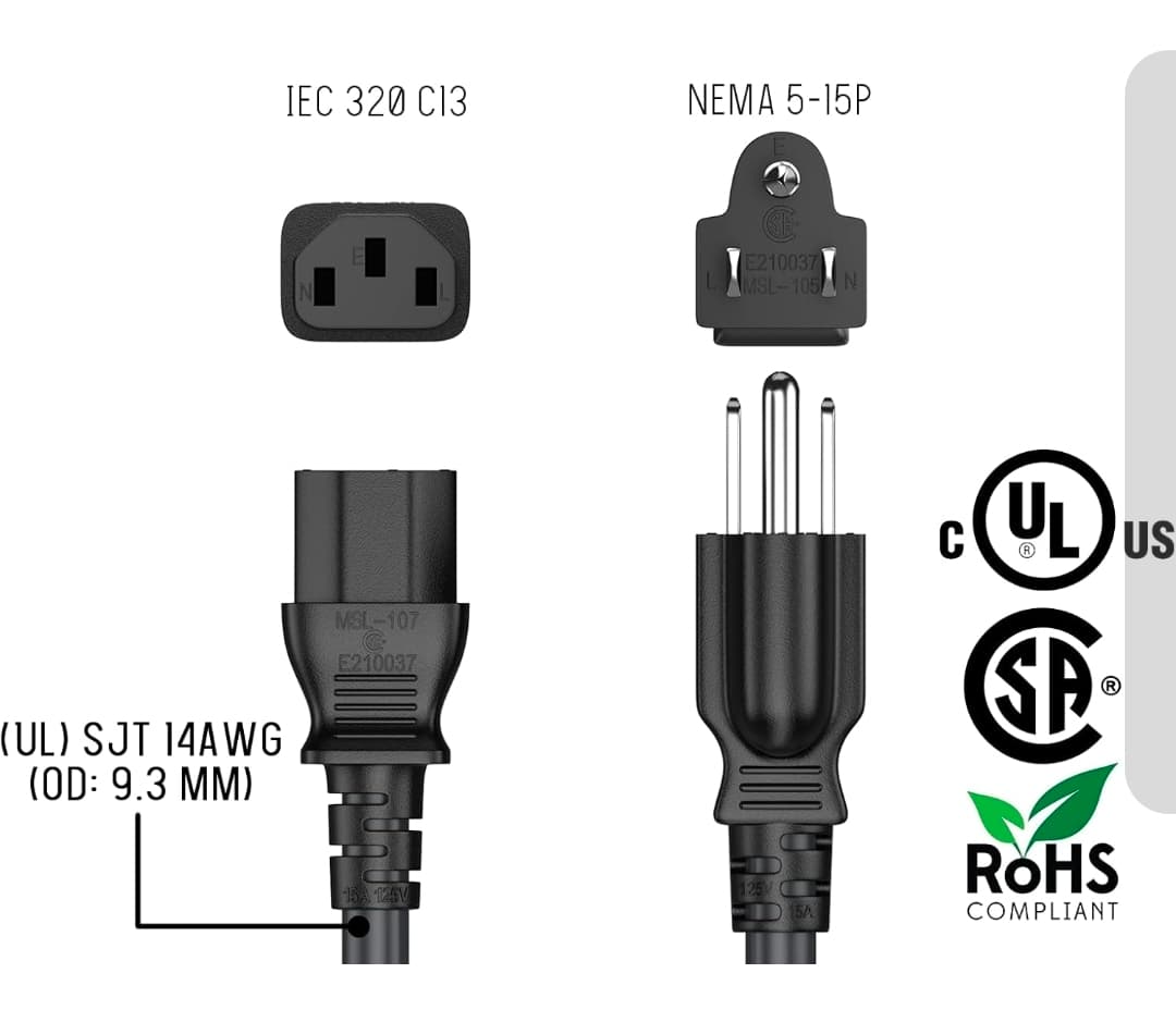 NEMA 5-15P to IEC 320 C13 Power Cable 15A 125V - Thumbnail 6