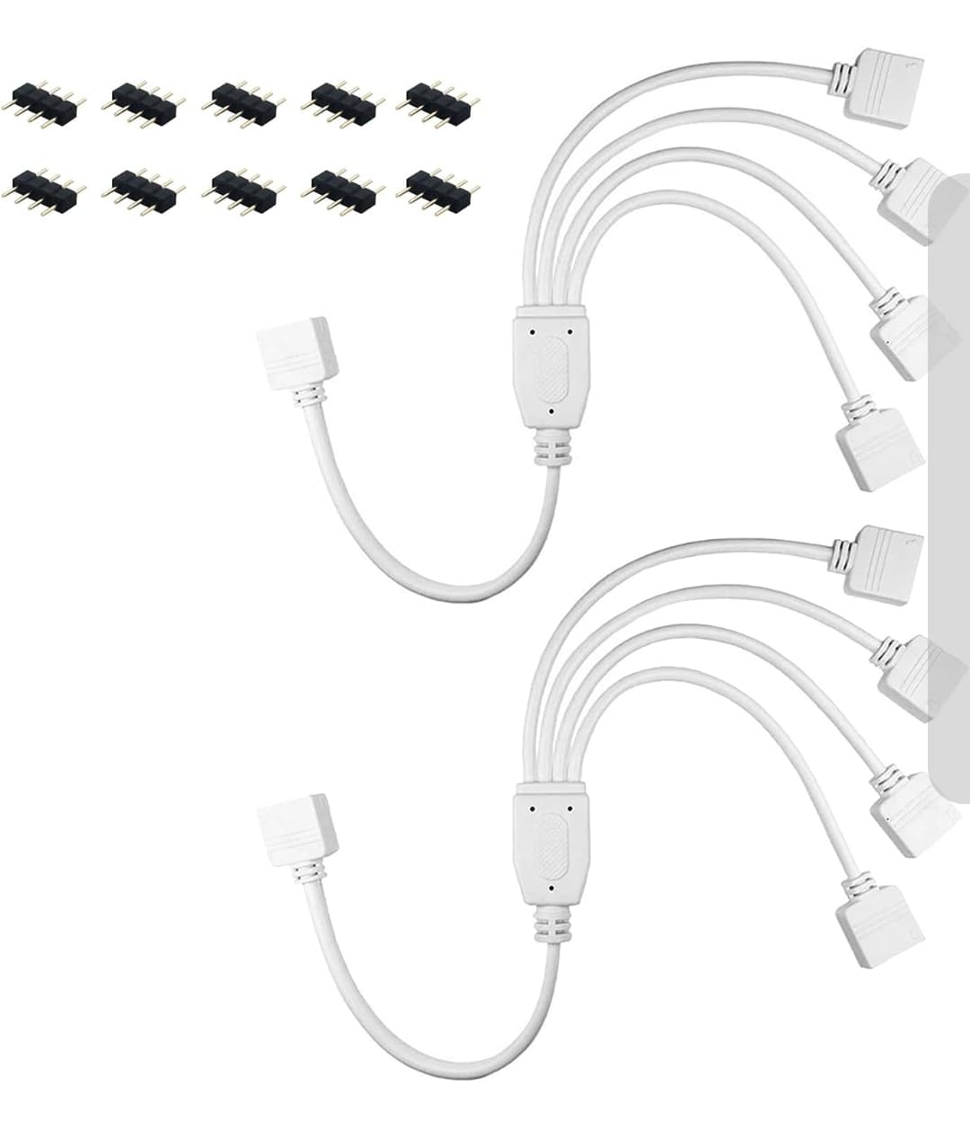 Set of 2, 4-Pin RGB LED 4-way Splitter Cable with Connectors - Image 1