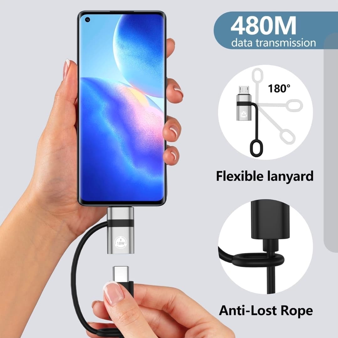 4 Pack Micro USB to USB C Adapter 18W Fast Charging 480Mbps - Thumbnail 3