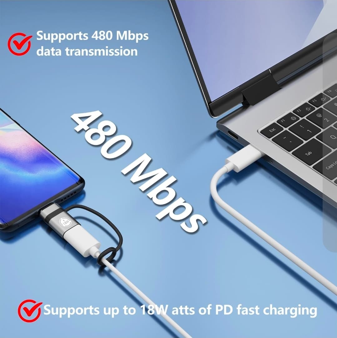 4 Pack Micro USB to USB C Adapter 18W Fast Charging 480Mbps - Thumbnail 4