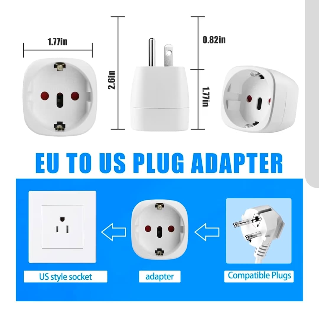 EU to US 2 prong Plug Adapter 10A 250V Type E/F to A/B - Thumbnail 3
