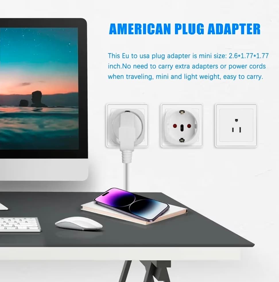 EU to US 2 prong Plug Adapter 10A 250V Type E/F to A/B - Thumbnail 6