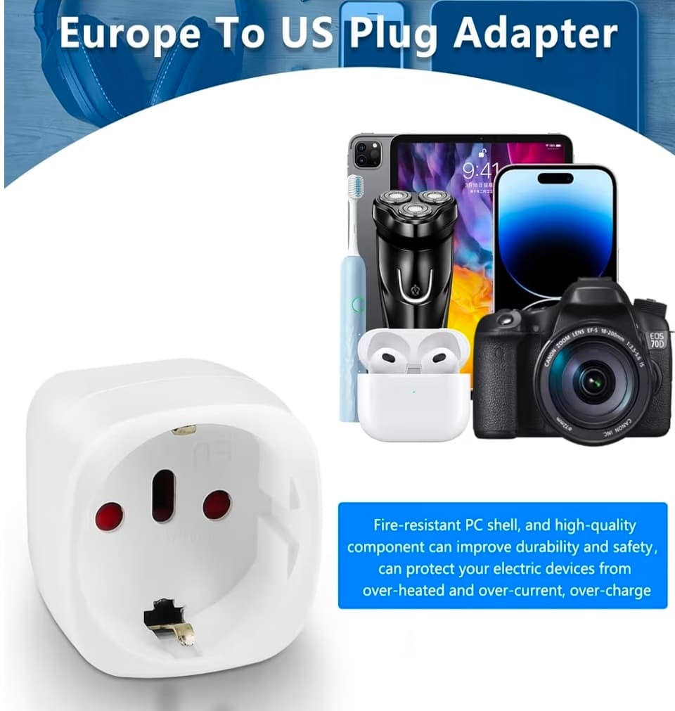 EU to US 2 prong Plug Adapter 10A 250V Type E/F to A/B - Thumbnail 7