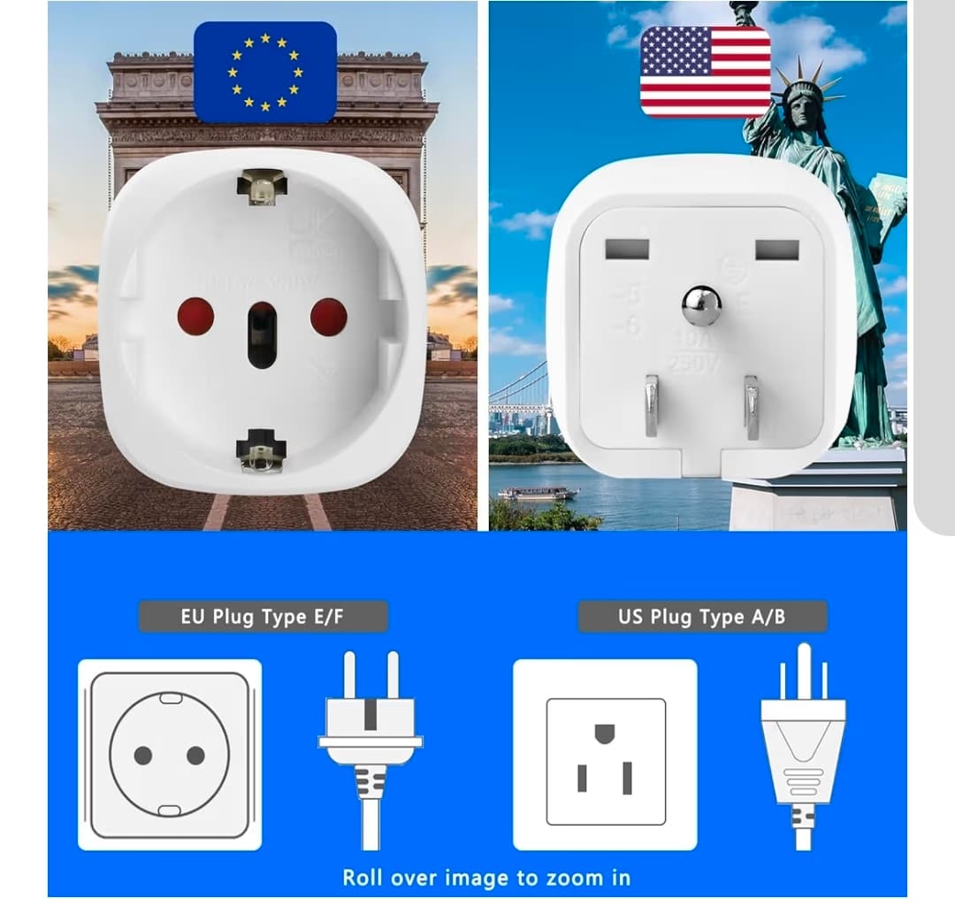 EU to US 2 prong Plug Adapter 10A 250V Type E/F to A/B - Thumbnail 4