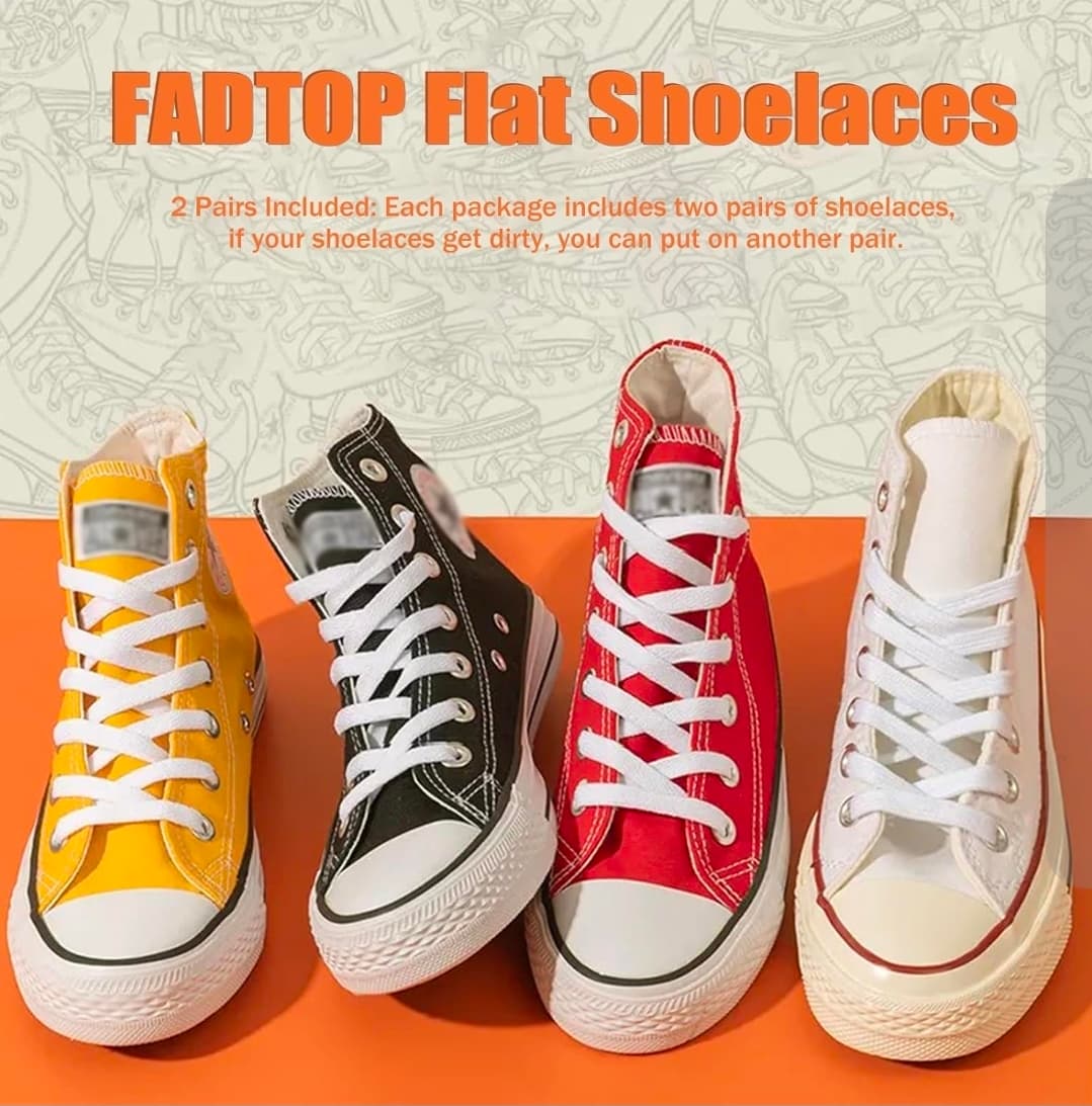 FADTOP Flat Shoelaces 120CM Black and White 2 Pairs - Thumbnail 2