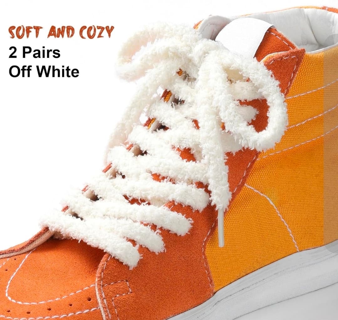 Soft Cozy Off White Shoe Laces 2 Pairs Polyester Rubber - Thumbnail 2