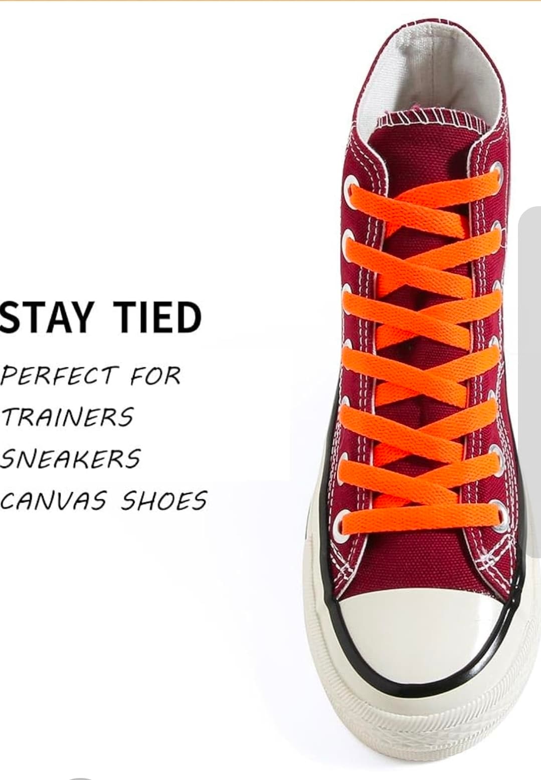 Bright Orange Flat Shoelaces for Sneakers and Trainers - Thumbnail 3