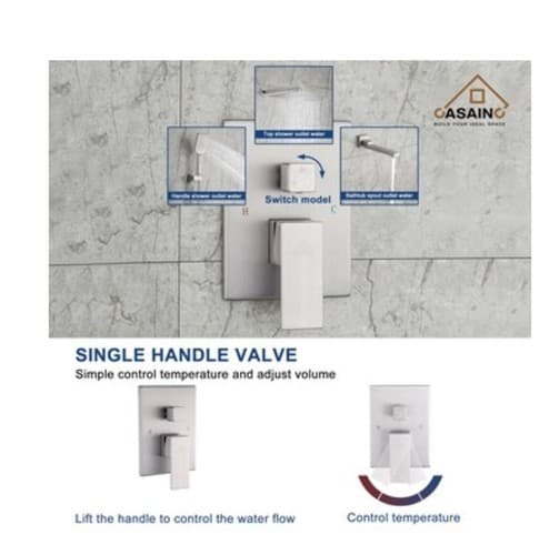 CASAINC Ceiling Mount Dual Shower Heads W/ 3-Spray 12" Functions Brushed Nickel - Thumbnail 5