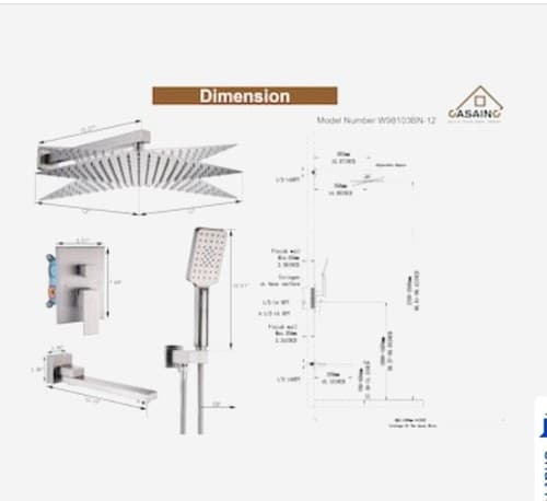 CASAINC Ceiling Mount Dual Shower Heads W/ 3-Spray 12" Functions Brushed Nickel - Thumbnail 2