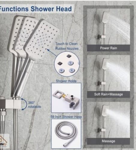 CASAINC Ceiling Mount Dual Shower Heads W/ 3-Spray 12" Functions Brushed Nickel - Thumbnail 3
