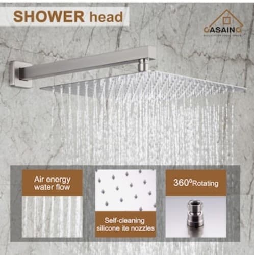 CASAINC Ceiling Mount Dual Shower Heads W/ 3-Spray 12" Functions Brushed Nickel - Thumbnail 4