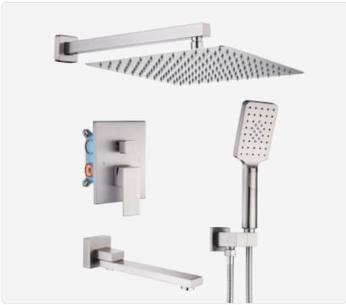 CASAINC Ceiling Mount Dual Shower Heads W/ 3-Spray 12" Functions Brushed Nickel - Image 1