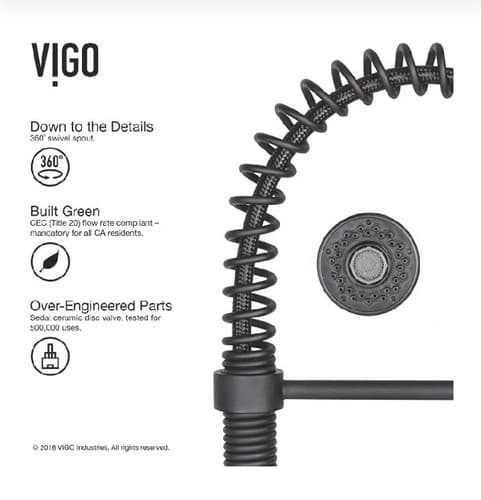 VIGO VG02001MB Edison Solid Brass Single Handle Pull Down Sprayer Kitchen. - Thumbnail 5