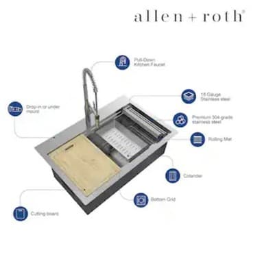 allen + roth Dennison Drop-in or undermount 33-in x 22-in Stainless steel Single - Thumbnail 5