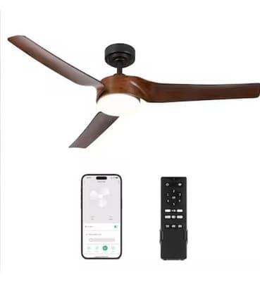 CO-Z 52-in Integrated LED Smart Brown with Polished Blades Propeller Ceiling Fan - Thumbnail 2