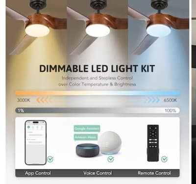 CO-Z 52-in Integrated LED Smart Brown with Polished Blades Propeller Ceiling Fan - Thumbnail 6
