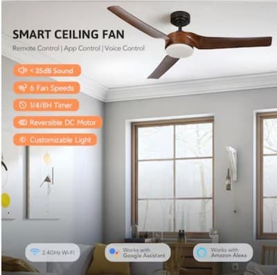 CO-Z 52-in Integrated LED Smart Brown with Polished Blades Propeller Ceiling Fan - Thumbnail 3