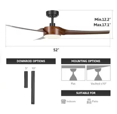 CO-Z 52-in Integrated LED Smart Brown with Polished Blades Propeller Ceiling Fan - Thumbnail 10