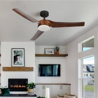 CO-Z 52-in Integrated LED Smart Brown with Polished Blades Propeller Ceiling Fan